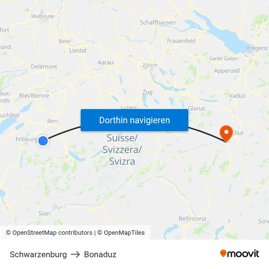 Schwarzenburg to Bonaduz map