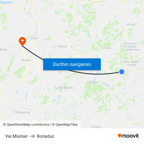 Val Müstair to Bonaduz map