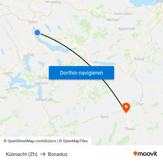 Küsnacht (Zh) to Bonaduz map