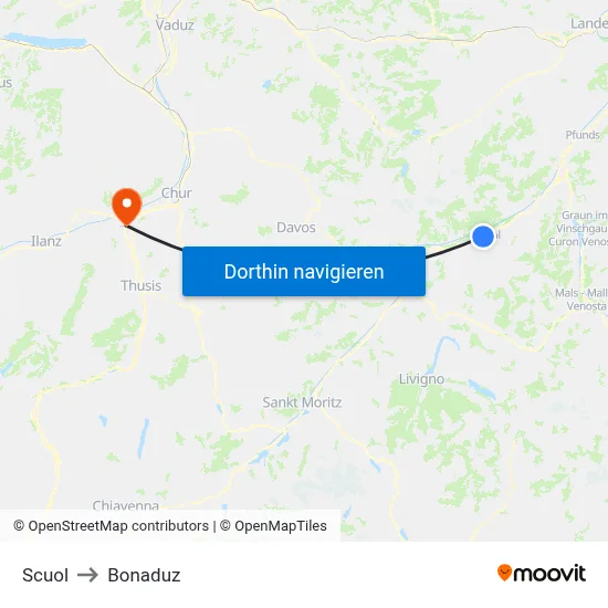 Scuol to Bonaduz map