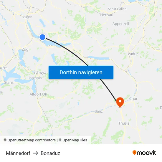Männedorf to Bonaduz map