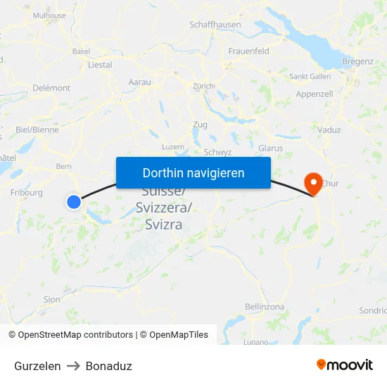 Gurzelen to Bonaduz map