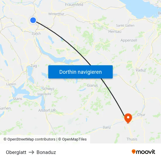 Oberglatt to Bonaduz map