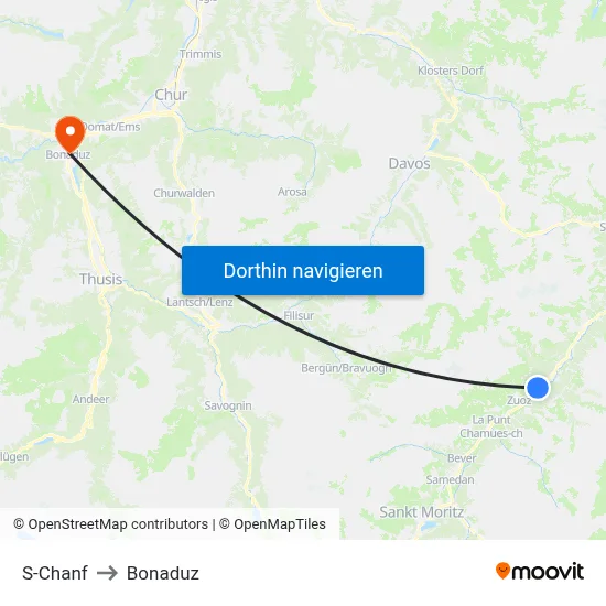 S-Chanf to Bonaduz map