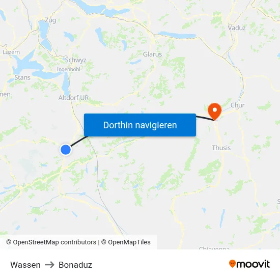 Wassen to Bonaduz map