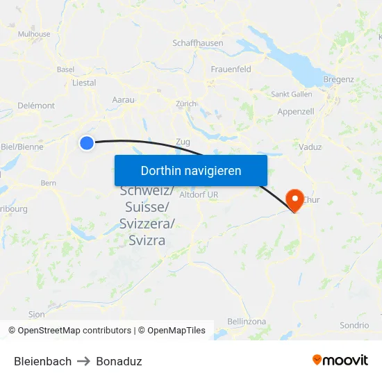 Bleienbach to Bonaduz map