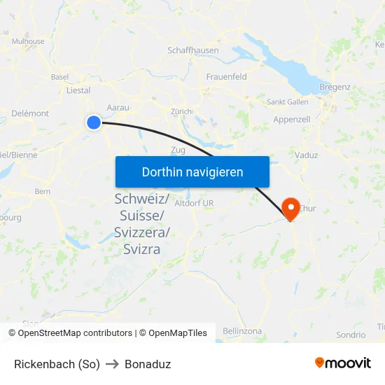 Rickenbach (So) to Bonaduz map