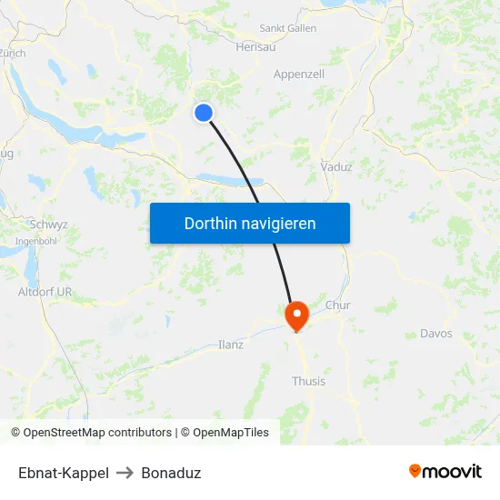 Ebnat-Kappel to Bonaduz map