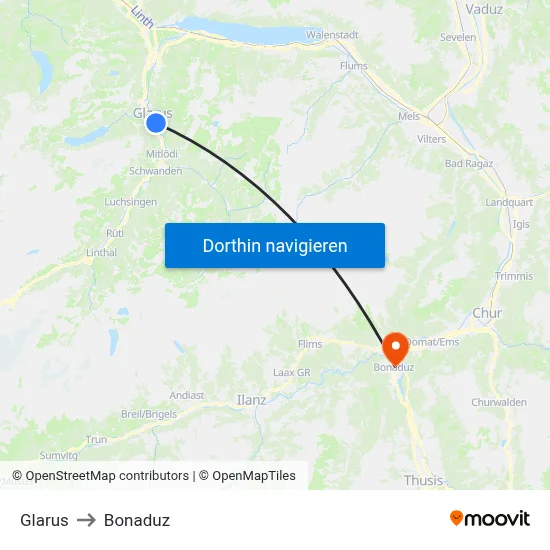 Glarus to Bonaduz map