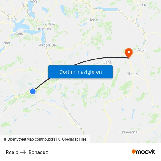 Realp to Bonaduz map