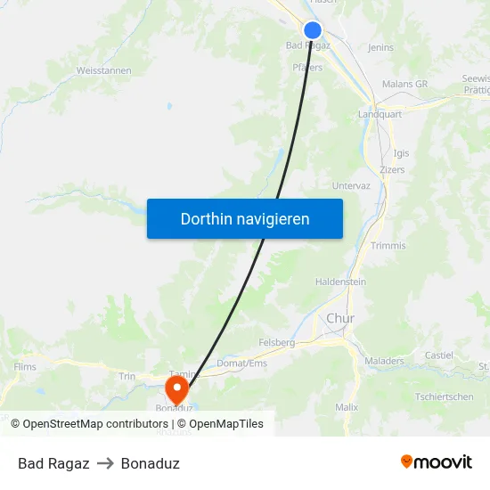 Bad Ragaz to Bonaduz map