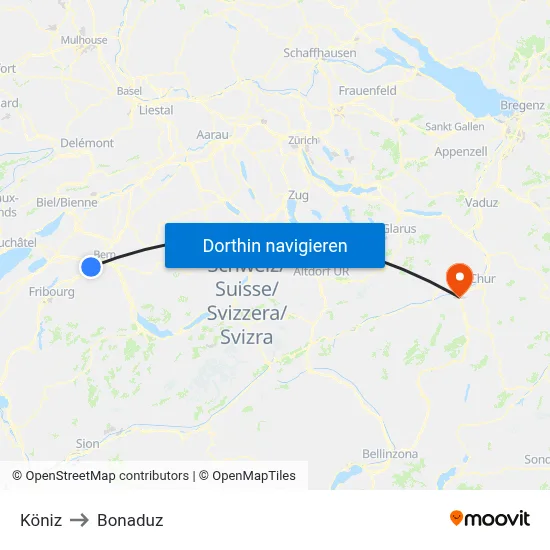Köniz to Bonaduz map