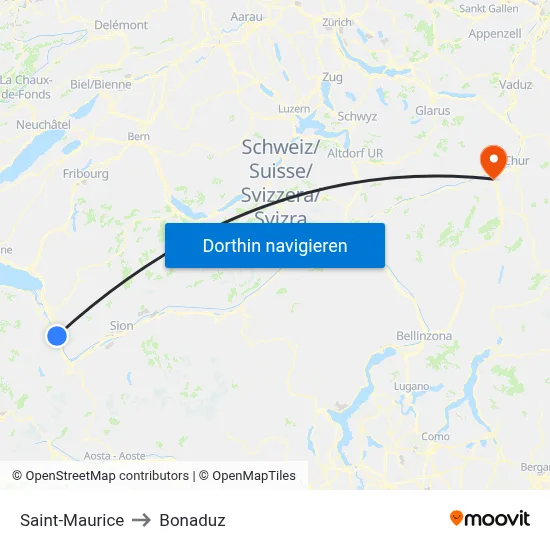 Saint-Maurice to Bonaduz map