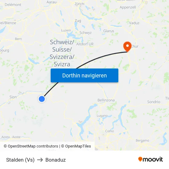 Stalden (Vs) to Bonaduz map