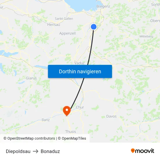 Diepoldsau to Bonaduz map