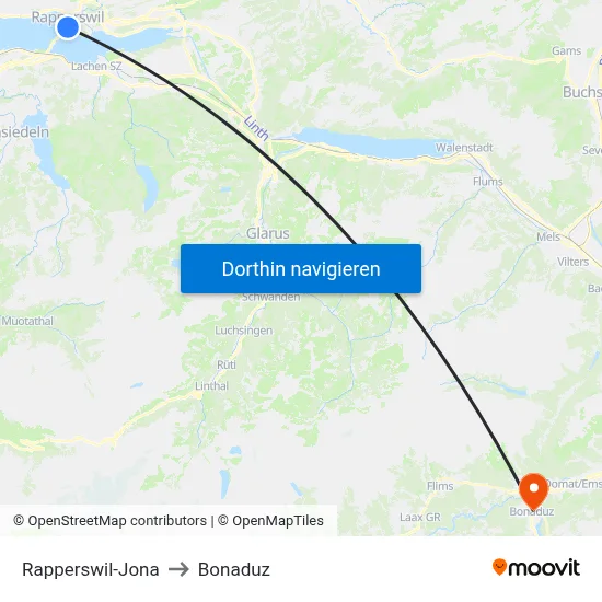 Rapperswil-Jona to Bonaduz map