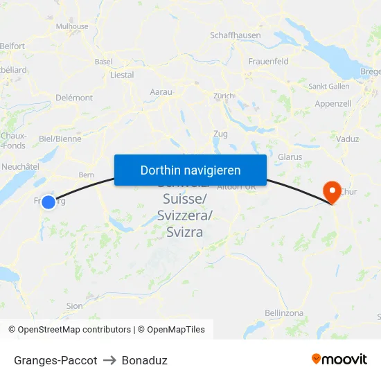 Granges-Paccot to Bonaduz map