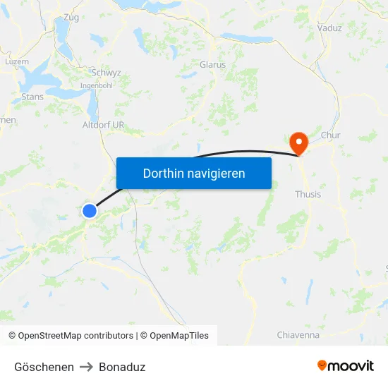 Göschenen to Bonaduz map