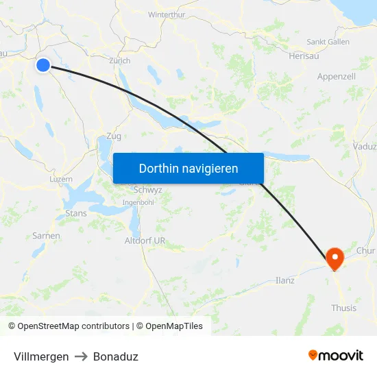 Villmergen to Bonaduz map