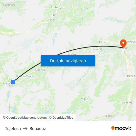 Tujetsch to Bonaduz map