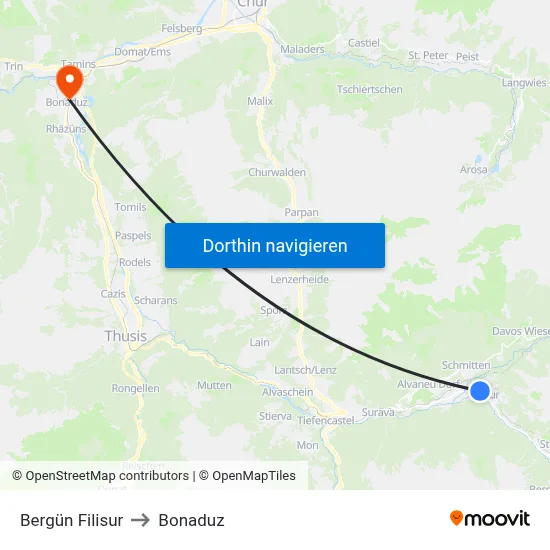 Bergün Filisur to Bonaduz map