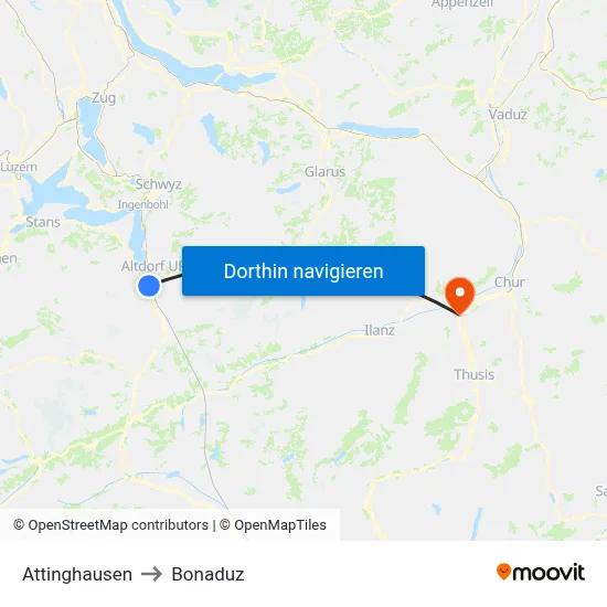 Attinghausen to Bonaduz map