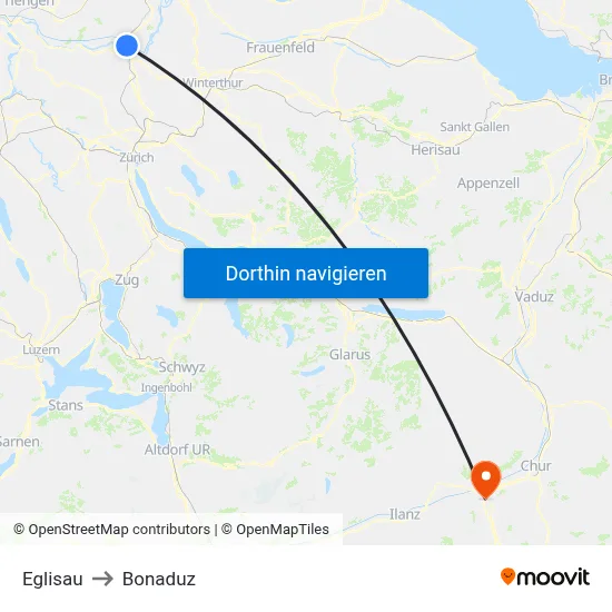 Eglisau to Bonaduz map