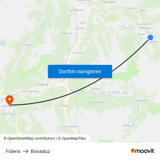 Fideris to Bonaduz map