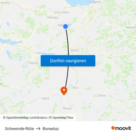 Schwende-Rüte to Bonaduz map