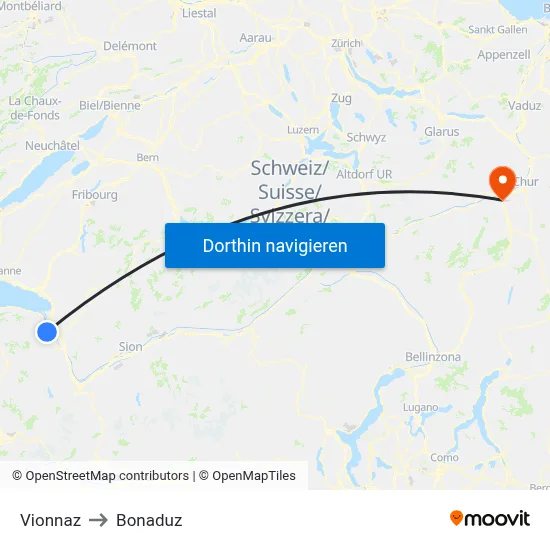 Vionnaz to Bonaduz map