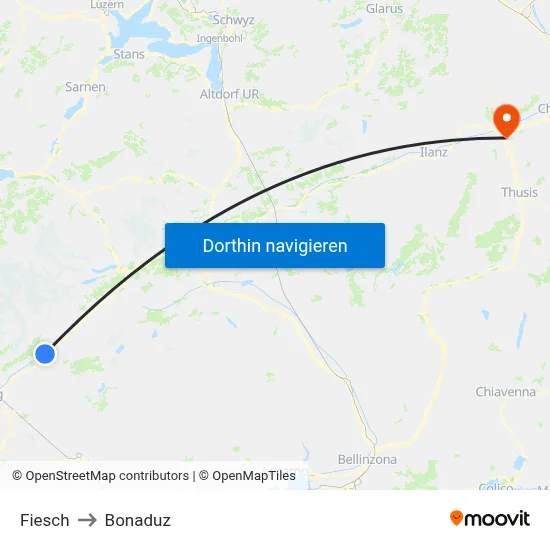 Fiesch to Bonaduz map