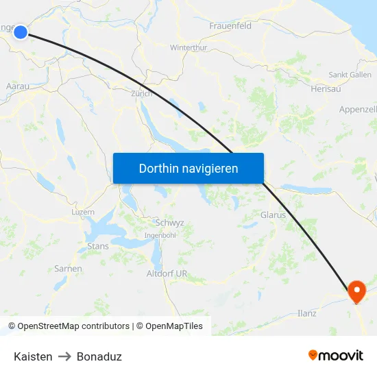 Kaisten to Bonaduz map