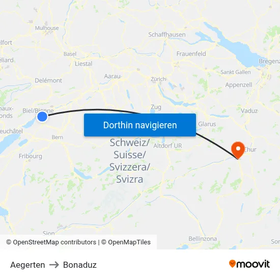 Aegerten to Bonaduz map