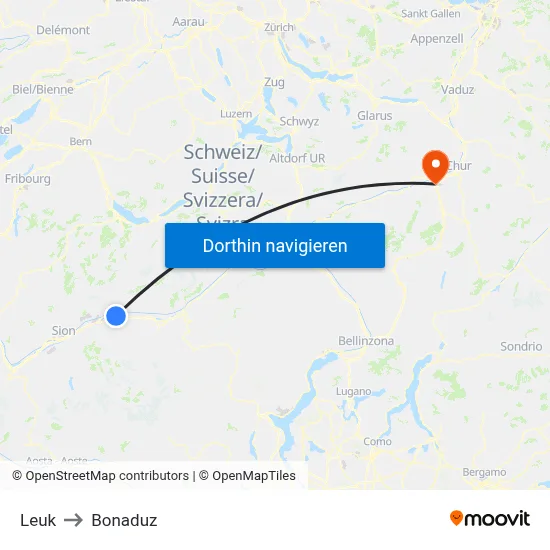 Leuk to Bonaduz map