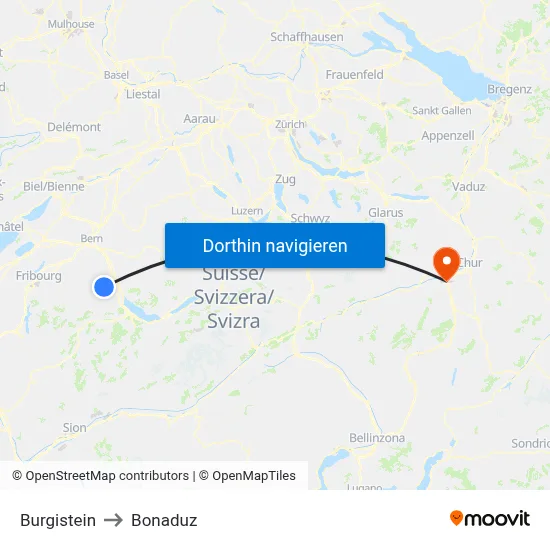 Burgistein to Bonaduz map