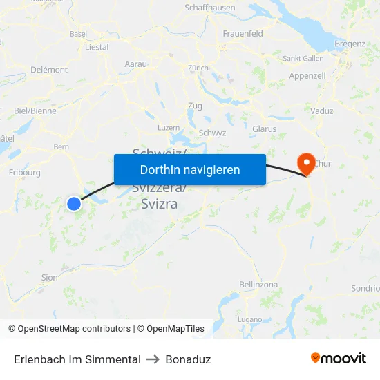 Erlenbach Im Simmental to Bonaduz map