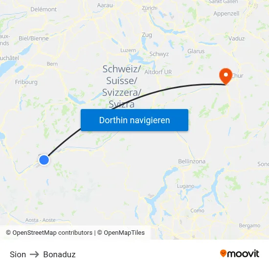 Sion to Bonaduz map