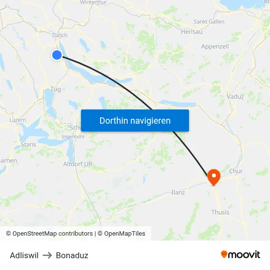 Adliswil to Bonaduz map