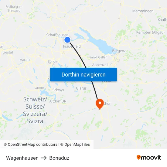 Wagenhausen to Bonaduz map