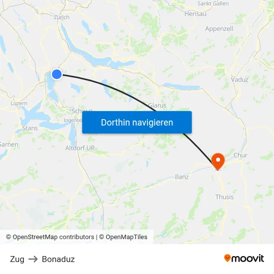 Zug to Bonaduz map