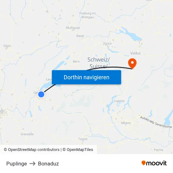 Puplinge to Bonaduz map
