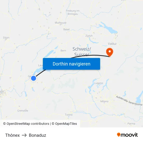 Thônex to Bonaduz map