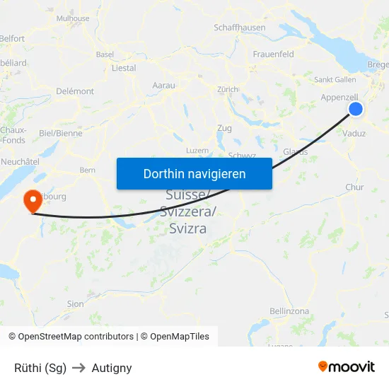Rüthi (Sg) to Autigny map