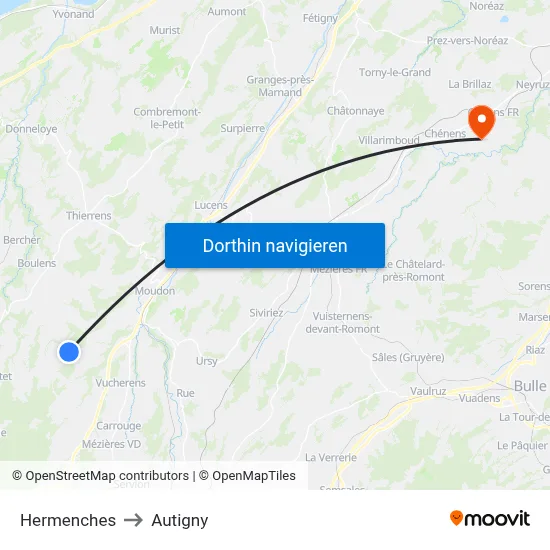 Hermenches to Autigny map