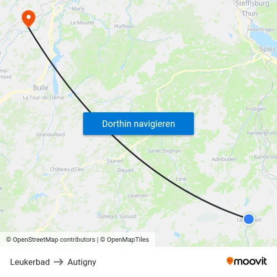 Leukerbad to Autigny map