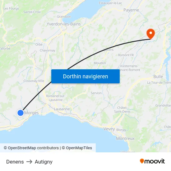 Denens to Autigny map