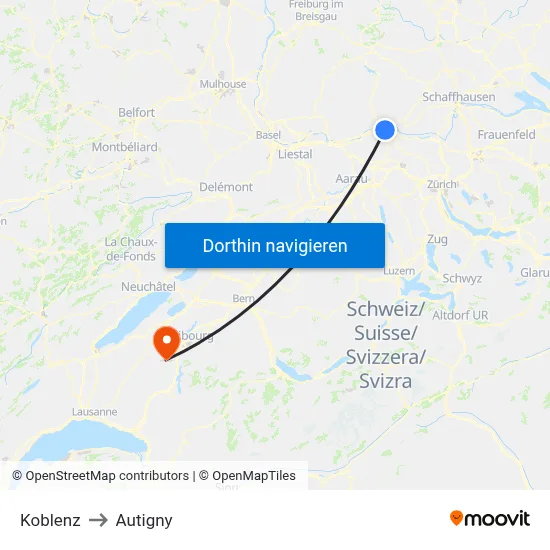 Koblenz to Autigny map