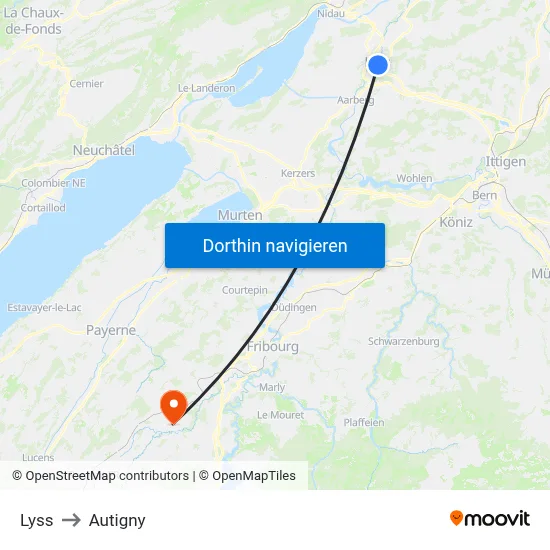 Lyss to Autigny map