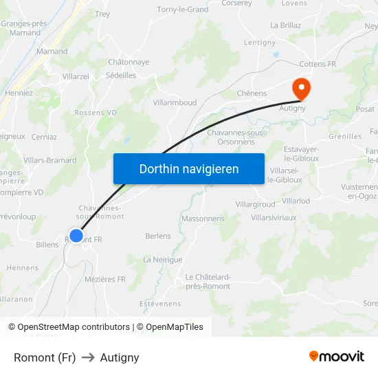 Romont (Fr) to Autigny map
