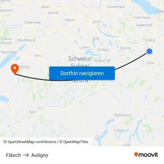 Fläsch to Autigny map